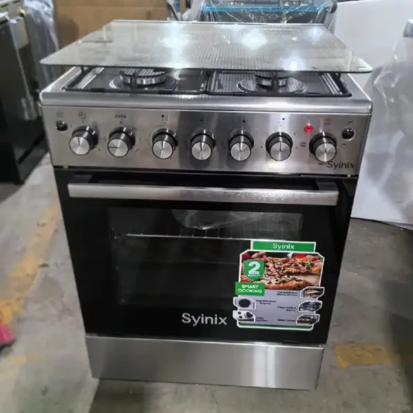 SYINIX 60×60 3G+1E STANDING GAS COOKER WITH ELECTRIC OVEN – 3 Gas + 1 Electric Burner, Auto ignition, Gas leakage sensor, Low gas consumption .